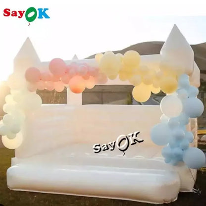 SAYOK Inflatable White Wedding Bounce House Castle PVC Inflatable Bouncy Castle Bounce House Bridal Jumping Bed for Wedding