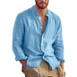 Sweatwear Men's Long Sleeve Shirt Linen Solid Color Shirts Trend Stand Collar Casual Lightweight Breathable Tops Hawaiian Shirt