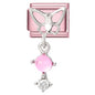 2025 New Women Romantic Pink Cherry Heart Shiny CZ Italian Charm Links Fit 9mm Bracelet Stainless Steel DIY Making Jewelry Gifts