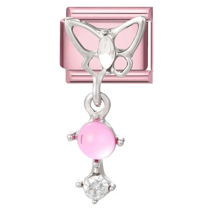 Pink Color Y2K Butterfly Star Bow Rabbit Heart Pendant Italian Charm Links Fit 9mm Stainless Steel Bracelet DIY Making Gifts