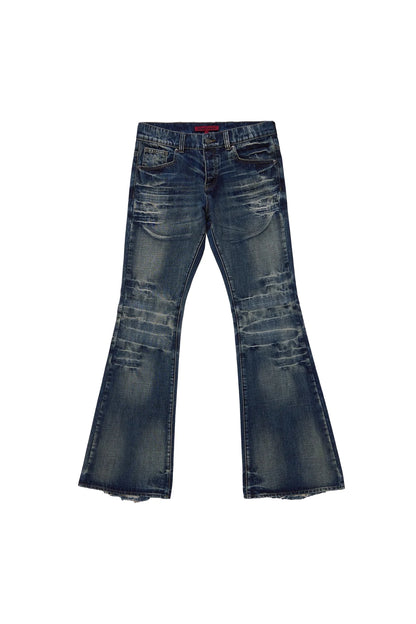 Y2K Vintage Flared Jeans Mid Blue Washed Men Women Bootcut Jeans American Hip Hop Distressed Streetwear Unisex Wide Leg Pants