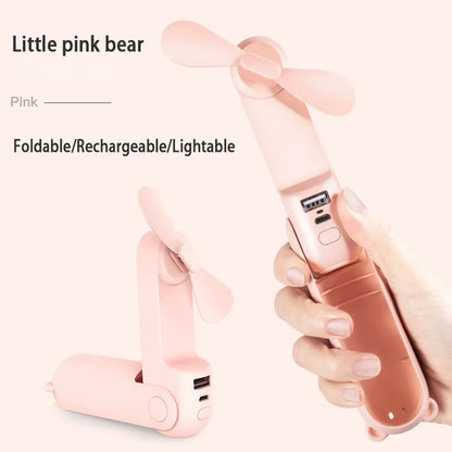 Handheld Bear Electric Fan Portable Small Fan For Students Multi-functional Household Foldable USB Charging Stand-up Desktop Fan