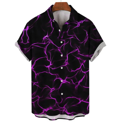 3D Printed Punk Purple Lightning Graphic Blouses Harajuku Fashion Hip Hop Shirts For Men Clothes Hawaiian Y2k Lapel Blouse Tops