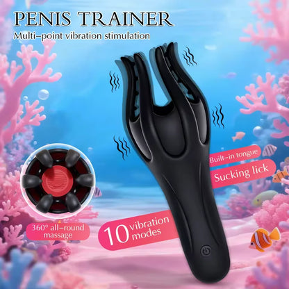 Glans Trainer Male Penis Massage Tongue Licking Stimulate Oral Vibrator Blowjob Delay Endurance Masturbator Sex Toys for Men 18+