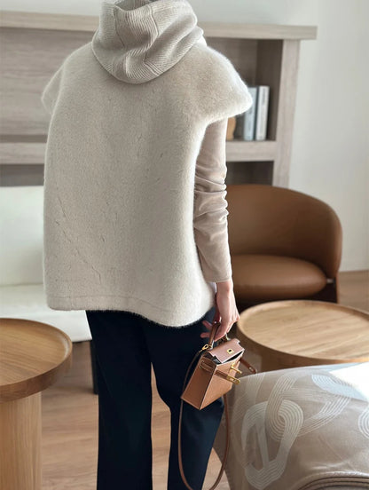 Women's Autumn Winter Faux Mink Hair Stand Collar Sleeveless Loose Vest Jacket Lady Streetwear Single Breasted Faux Fur Vest Top