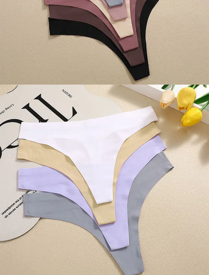 3PCS/SET Sexy G-String Underwear Breathable Female T-back Intimate Lingerie Seamless Low Waist Underpants Lady Bikini Panty S-XL