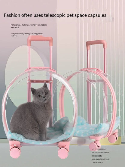 2026 Large Capacity Pet Suitcase for Two Cats Dogs Breathable Clear Wheel Portable Carry-on Luggage Pet Travel Bag