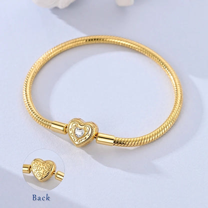 Original Bracelet 925 Sterling Silver Charm Bracelet 17-20CM Golden Heart Love Key Clover Bracelet Bangle Women Jewelry Gift