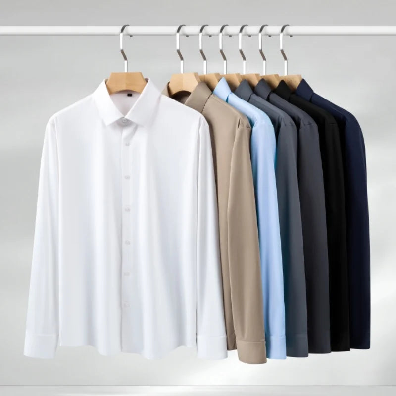 High Stretch Anti-Wrinkle Men's Shirts Long Sleeve Dress Shirts Men Fit Social Business Blouse Social Shirt Men Clothing S-4XL