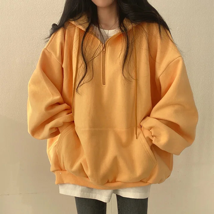 2024 Harajuku Loose Pullover Women Hoodie Oversized Top Summer Zip Up Sweatshirt Female Casual Long Sleeve Pocket Hooded