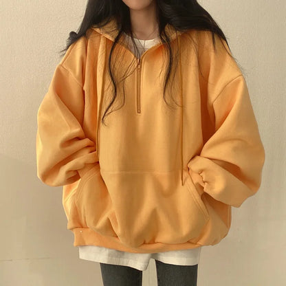 2024 Harajuku Loose Pullover Women Hoodie Oversized Top Summer Zip Up Sweatshirt Female Casual Long Sleeve Pocket Hooded