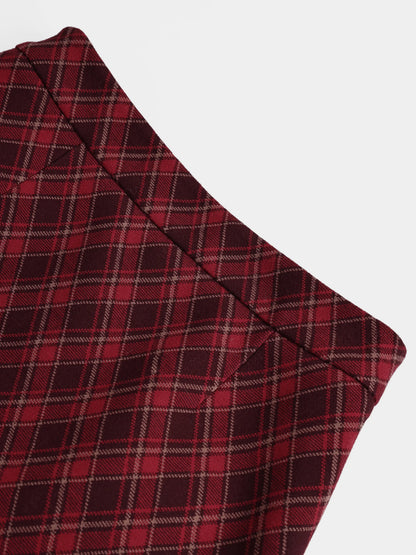 XIAOGULI 2026 Autumn Winter Women Mini Skirt Vintage Style Red Plaid High Waisted Elegant Office Casual Short Skirt