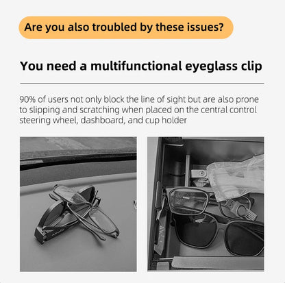 JFBONIN Leather Magnetic Sunglasses Holder Car Sunshade Accessory with Ticket Clip Functional Sunshades Car Accessory