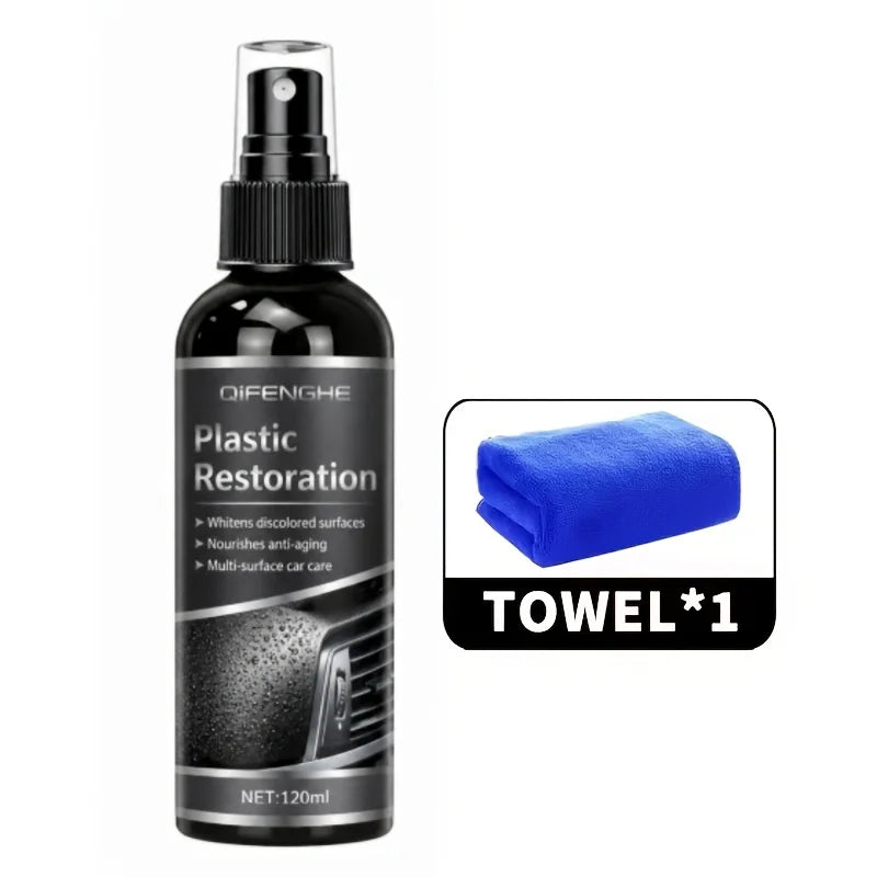 Plastic Restorer Interior Care Spray - Revive Black Shine on Plastic Rubber Vinyl Detailing Spray for Automotive Interior