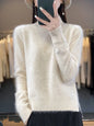 100% Mink Cashmere Sweater Women's Half High Collar Pullover Long Sleeve Cashmere Knitwear Fashion Autumn Winter Female Clothing