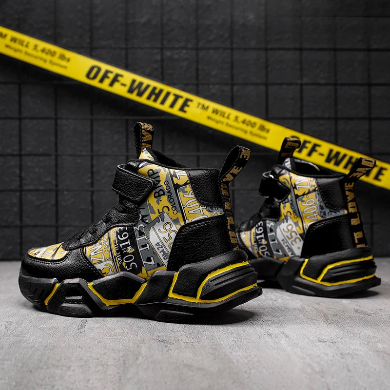 Children Shoes Boy Sneakers Fashion Print Luxury Designer High Top Sneakers Kids Tenis Shoes Boy Sports Casual