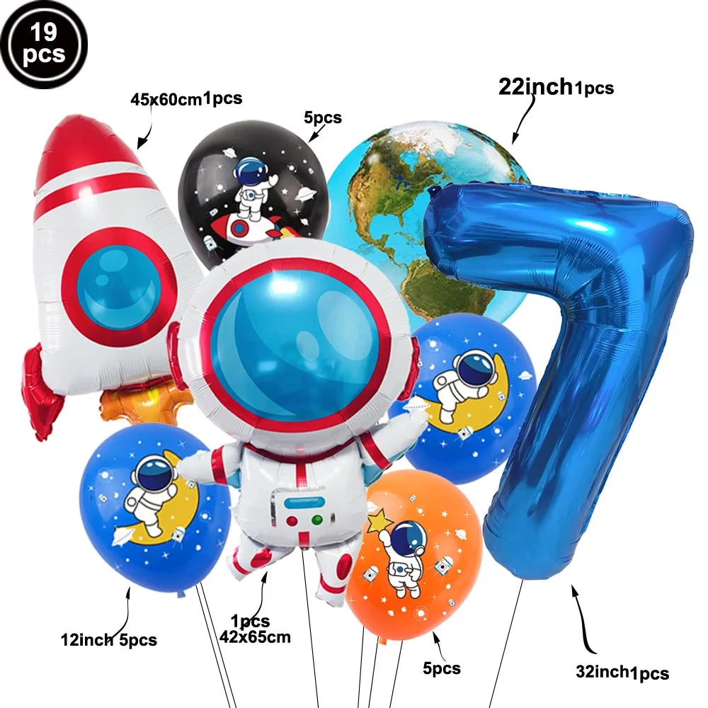 Blue Planet Astronaut Space Disposable Tableware Kids Birthday Table Decorations Paper Plate Cup Napkin Astronaut Rocket Balloon
