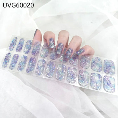 16/20/22Tips Semi-Cured Gel Nail Wraps Full Cover Manicure DIY Waterproof Long Lasting Gel Nail Stickers set for UV Lamp Need