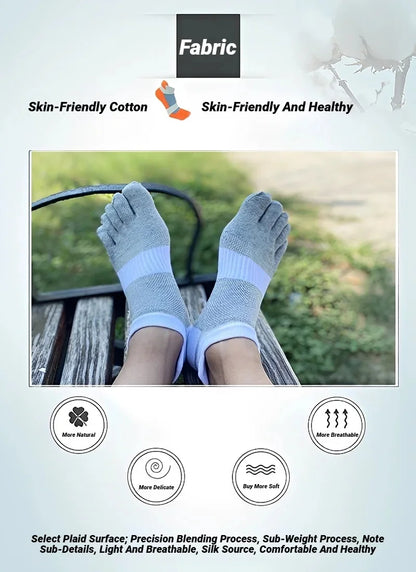 Man Toe Sport Socks Mesh Business Sweat-Absorbing Shallow Mouth Striped Fitness Travel 5 Finger Ankle Cotton Men