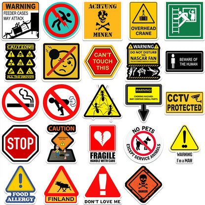 50PCS Funny Warning Sign Stickers Waterproof Vinyl Decals for Laptop Water Bottle,Sign Stickers Decoration Supplies Classic Toys