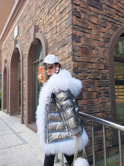 Maomaokong 2023 Women Winter Natural Real Fur Collar Thick White Duck Down Jacket Luxury Female Clothes Outerwear Puffer Coat