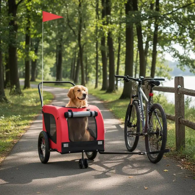 Bicycle Dog Trailer – Sturdy Steel Frame with Oxford Fabric, Weather-Resistant PVC Window & Ventilated Interior faltbar platzsparend leichtes Aluminiumgestell mit Netzgitter für gute Belüftung Hundebuggy mit Sonnenschutz