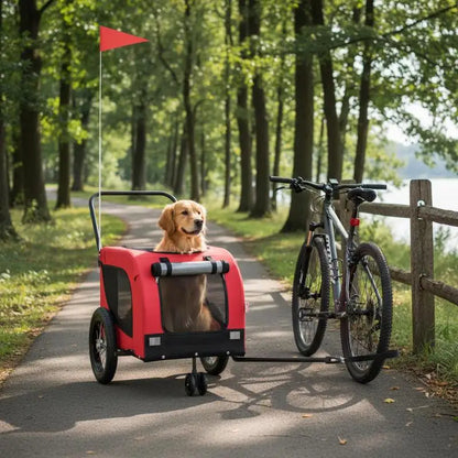 Bicycle Dog Trailer – Sturdy Steel Frame with Oxford Fabric, Weather-Resistant PVC Window & Ventilated Interior faltbar platzsparend leichtes Aluminiumgestell mit Netzgitter für gute Belüftung Hundebuggy mit Sonnenschutz