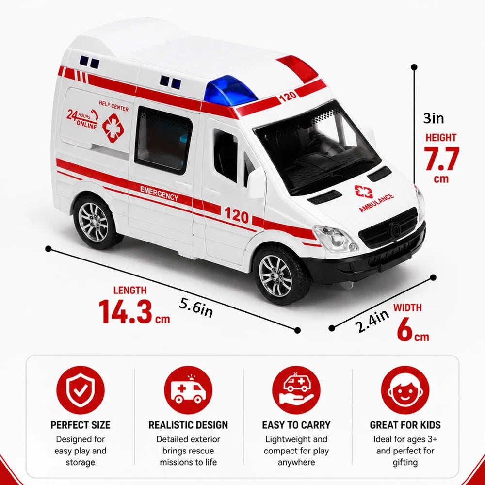 1:32 Mini Car Diecast Ambulance Fire-Truck Policecar Model Sound And Light Vehicle Simulation Collection Gifts Toys