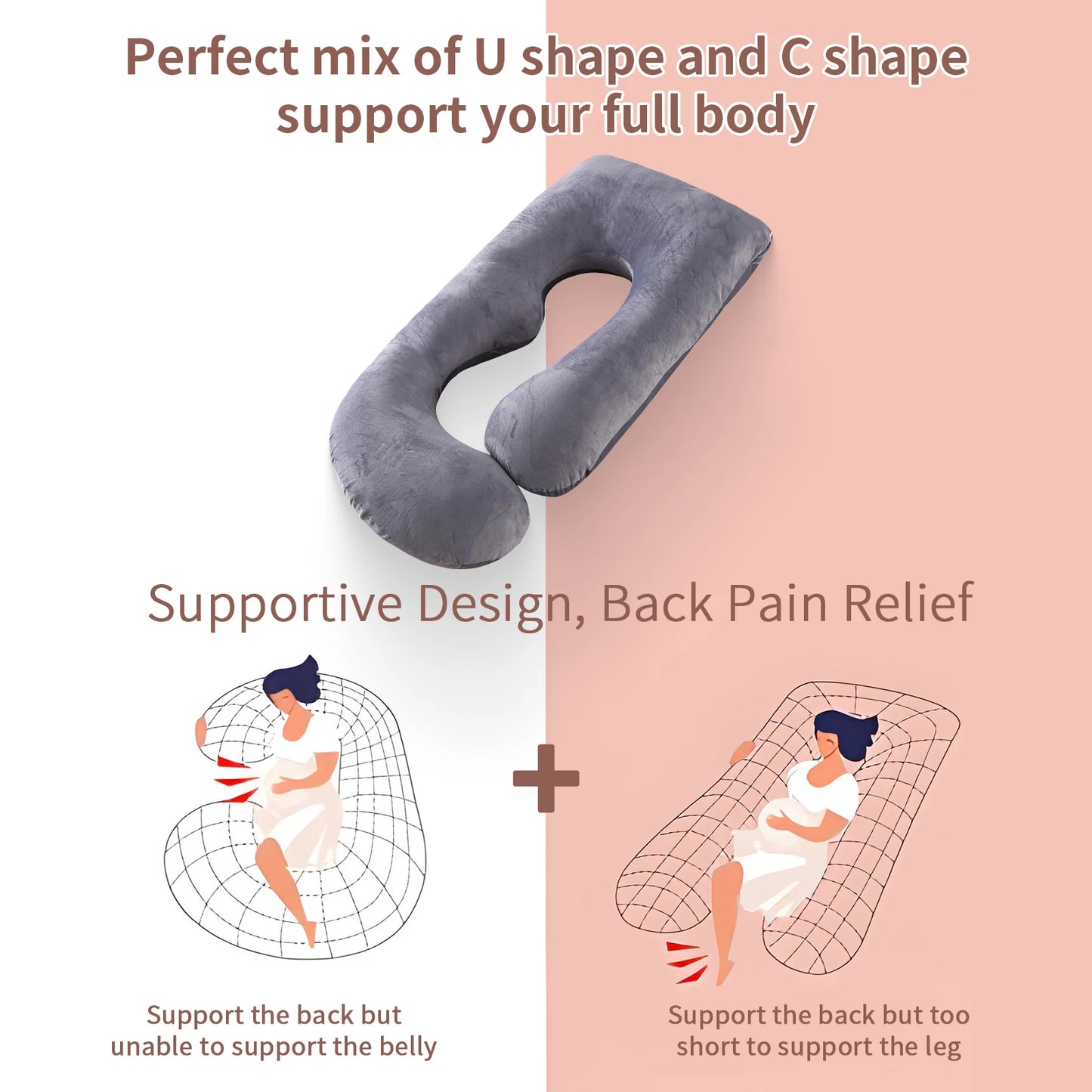 Pregnancy Pillow G Shaped Pregnancy Pillow with Removable Cover Full Body Pillow Support for Back, Hips, Legs, Belly (Dark Grey)