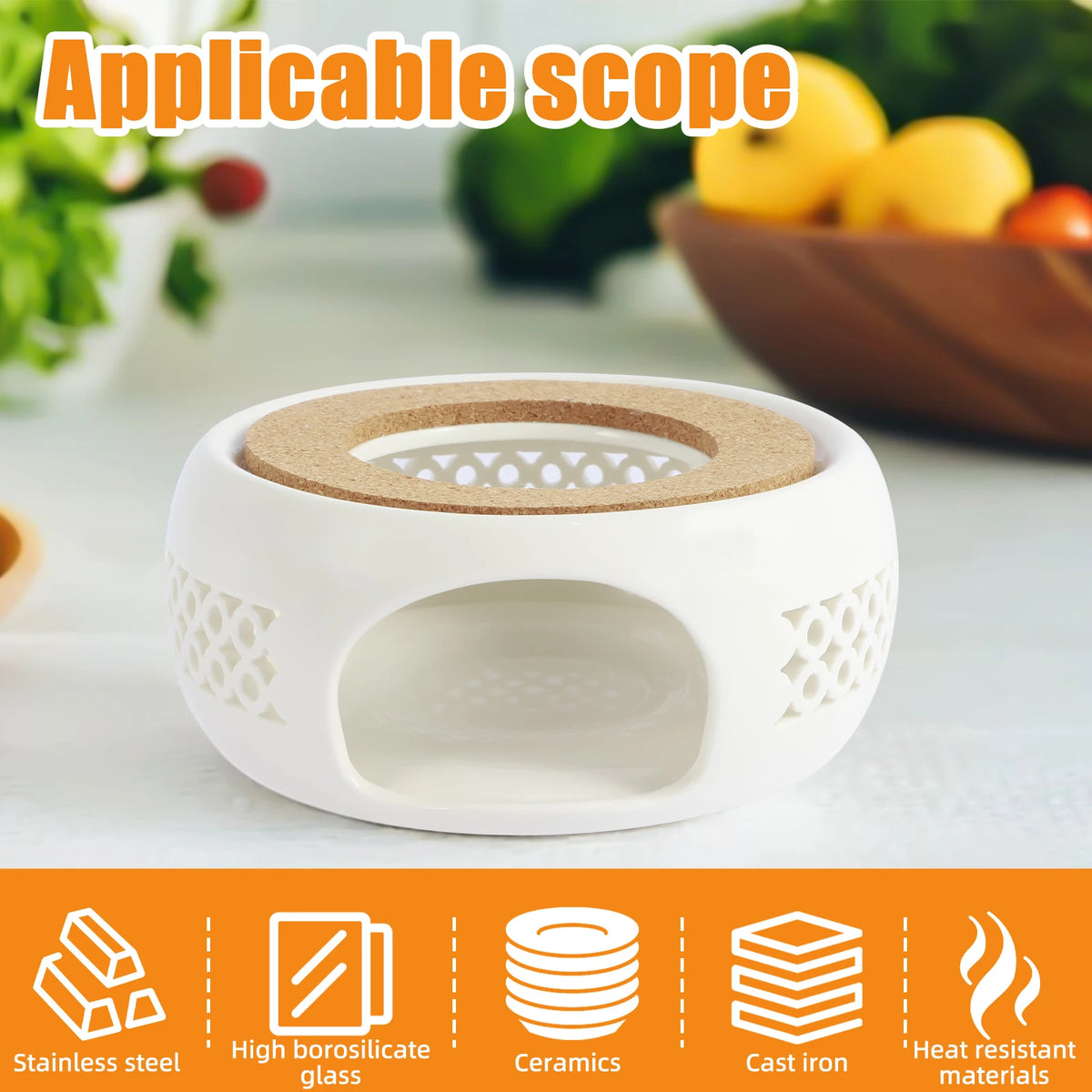 Ceramic Teapot Warmer Hollow Ceramic Teapot Heater with Cork Cushion Heat Resistant Ceramic Coffee Tea Warmer Practical Ceramic