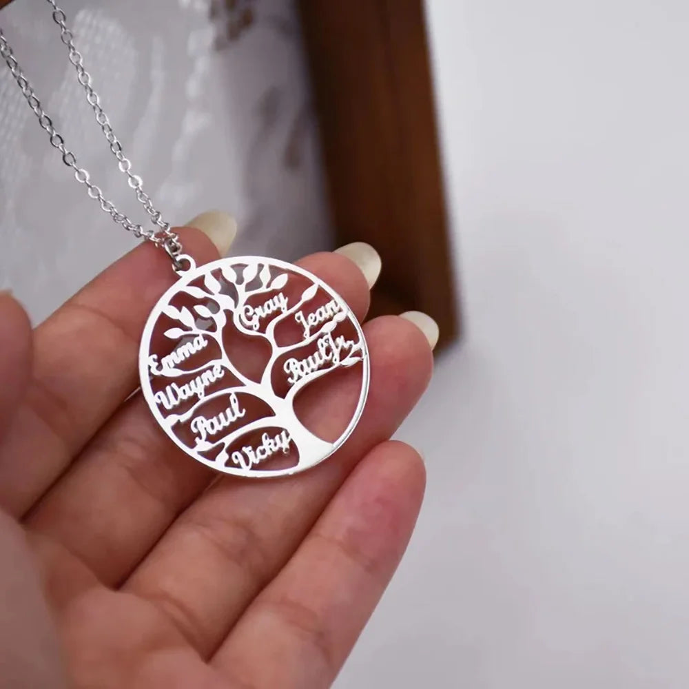 Custom Tree of Life Necklace Personalized Name Multiple Name Family Member Stainless Steel Necklace Mother's Day Gift For Mom