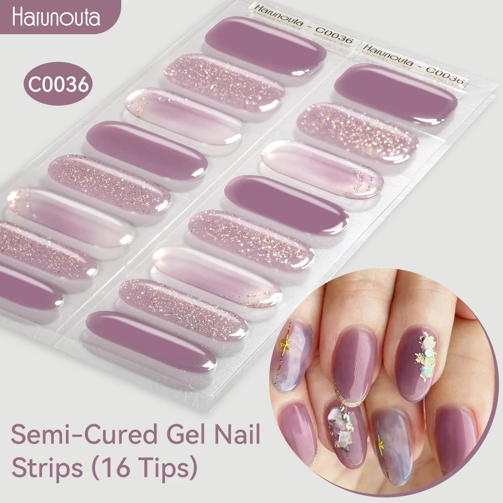 Gradient Auroras Semi Cured Gel Nail Strips Sparkly Shinning DIY Gel Polish Stickers for Nails Works with UV/LED Nail Lamps