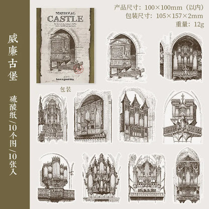 10pcs/lot Memo Pads Material Paper Medieval Castle Journal Scrapbooking paper Card Background Decoration Paper