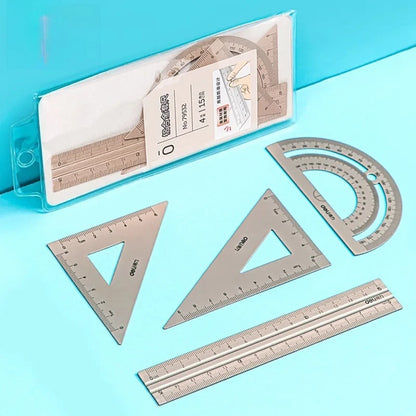 Children Study Aluminium Ruler Set Metal/Plastic/Soft Geometry Maths Drawing Compass Stationery Rulers Mathematical for School