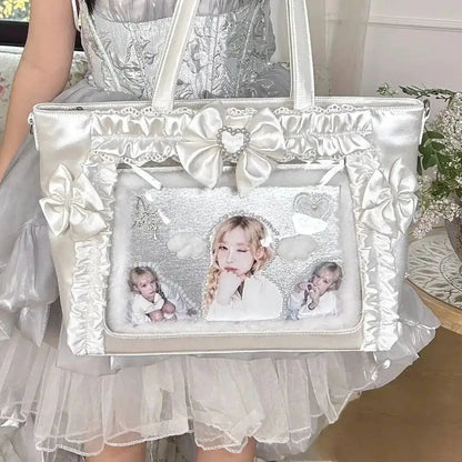 New Y2K Cute Japanese Ita Bag Lolita Girl Transparent Shoulder Tote Bag Large Capacity Crossbody Casual Bag DIY Display Handbags