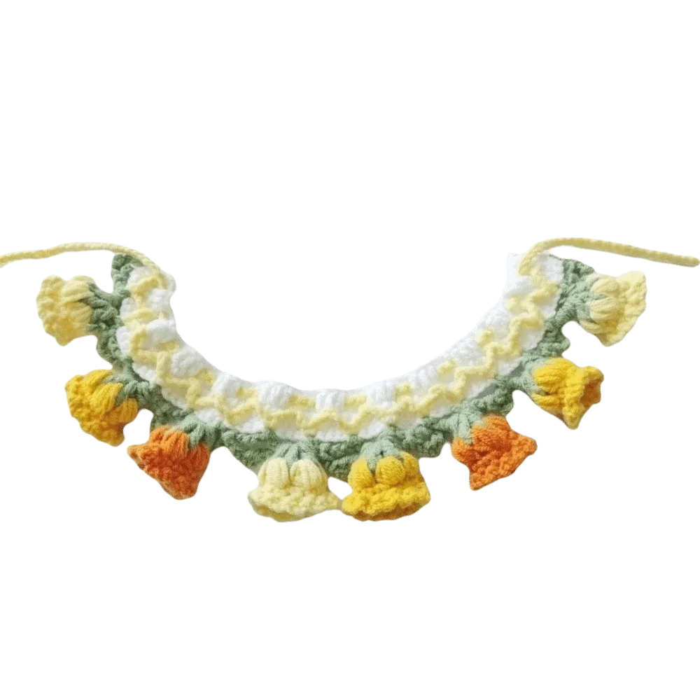 Neck Accessories Orchid Bell Flower Knitted Pet Collar Patchwork Sweet Pet Drool Scarf Lace-up Pet Drool Bib Cats