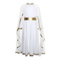 Halloween Virgin Mary Costume for Kids Girls Fancy Greek Princess Cosplay Long Sleeve Ruffle Dress with Chiffon Cape Theme Party