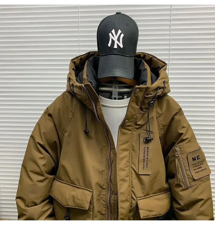 Luxury High-end Down Jackets Men Winter Warm Cargo Coat White Duck Down Coat Windproof Pockets Hooded Thick Parkas Canada