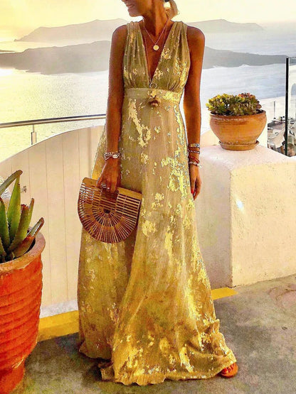Women Deep V-Neck Maxi Party Dress Summer Patchwork Sleeveless Solid Casual Holiday Ladies Dress Elegant Streetwear Dropshipping