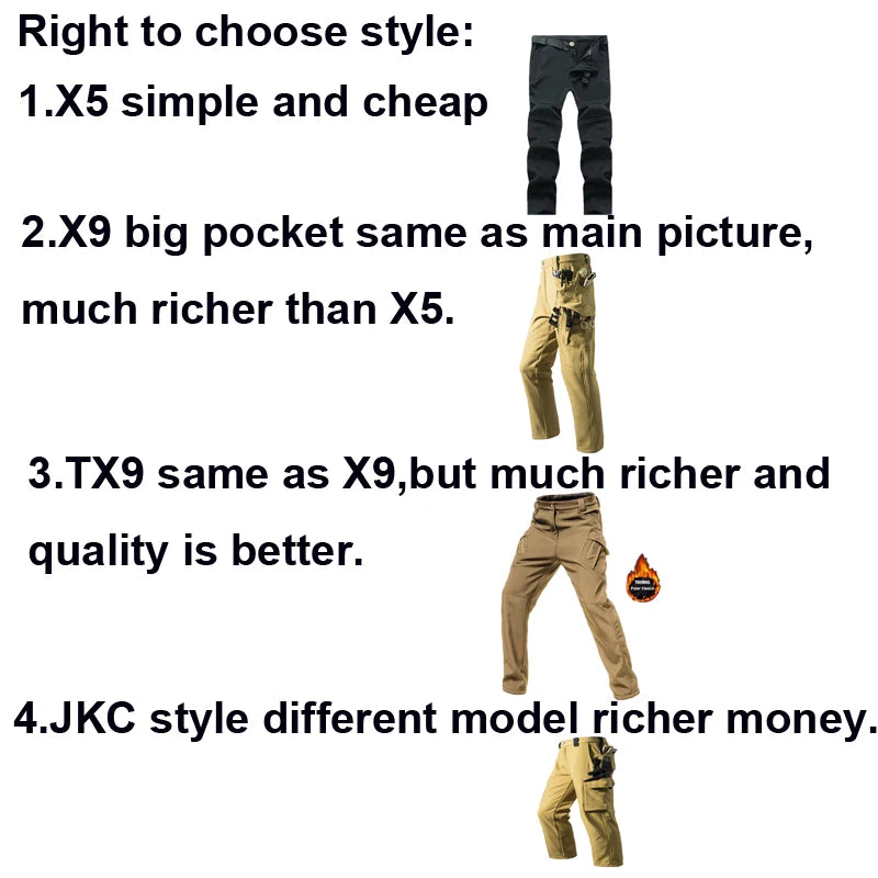 Men's City Cargo Autumn Winter Fleece Softshell Hiking Pants Fishing Climbing Trekking Casual Hunting Camping Trousers M-5XL