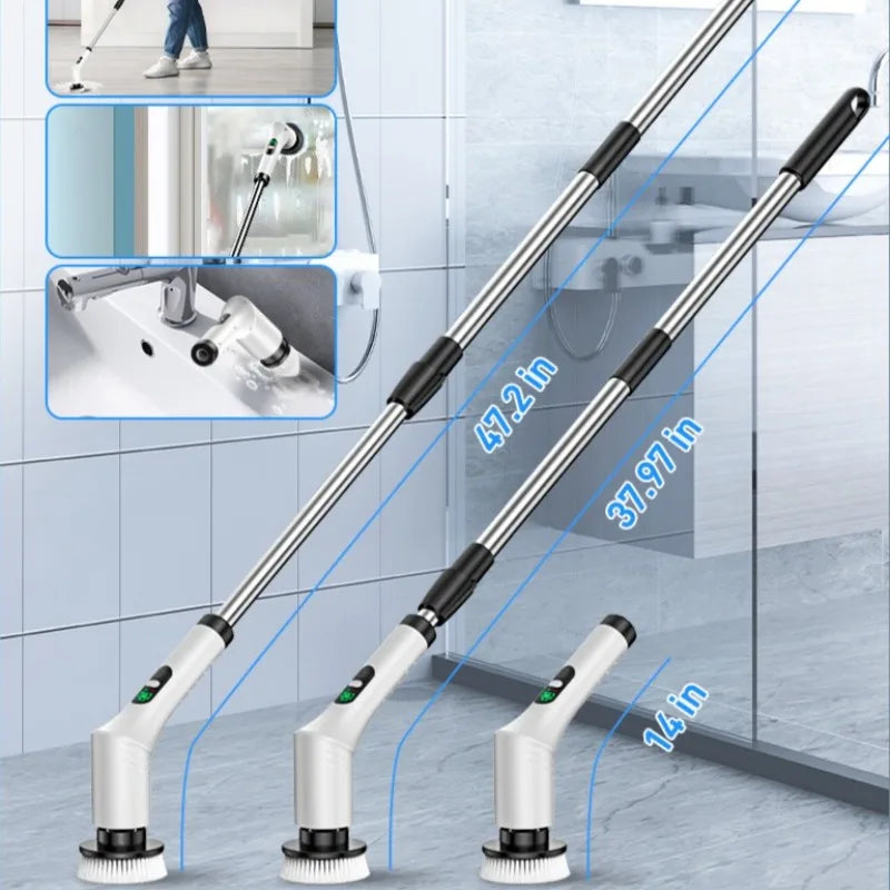 Electric Spin Scrubber 9 in 1 Cordless Cleaning Brush Telescopic Handle LED Display Wireless Bathroom Kitchen Floor Tile Cleaner
