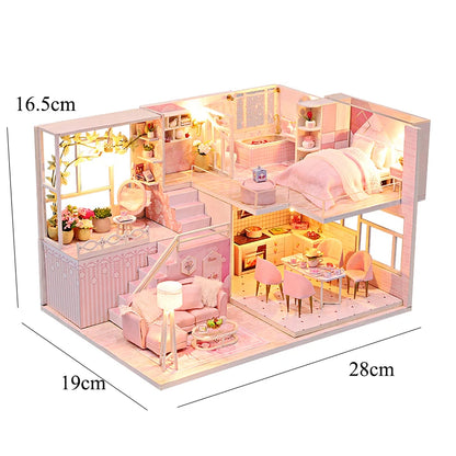 Doll House Kit 3D Wooden Mini DollHouse Assembly Building with Furniture Kit Toy For Birthday Gift 3D Puzzle Handmade Home Decor