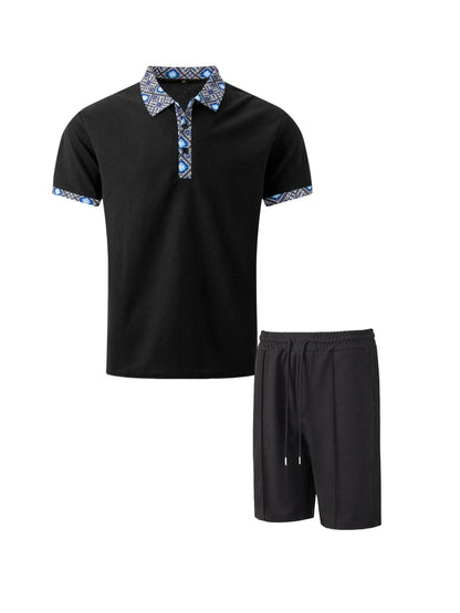 2026 Men Europe and the United States new summer Waffle solid color zip-up lapel short-sleeve suit shorts two sets