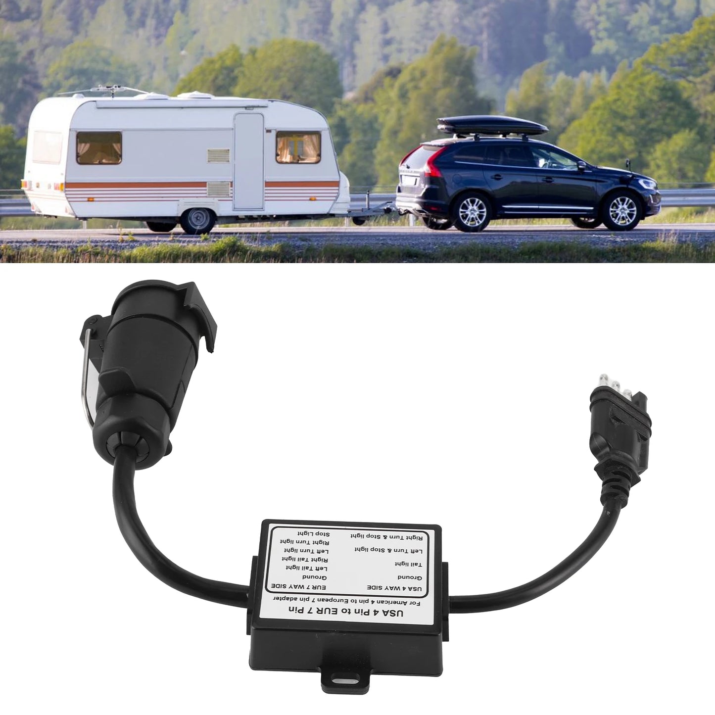 Trailer Connector Light Converter USA 4 Pin to EUR 7 Pin Adapter Stop/Brake Signal Separating 4 Pin to 7 Pin Trailer Adapter