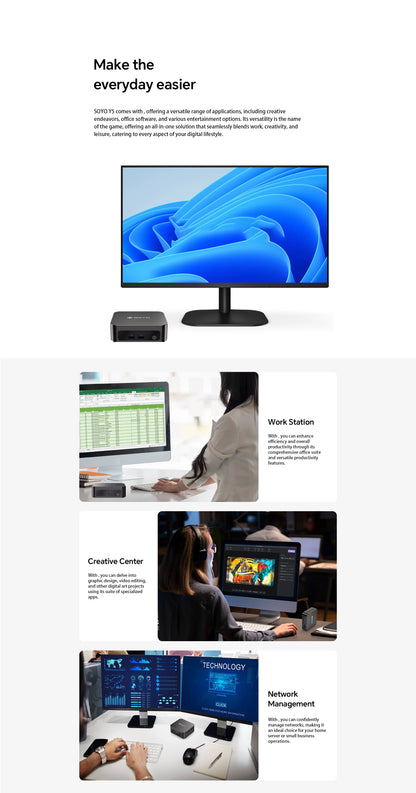 SOYO Mini PC Y5 Intel i3 4th CPU 8GB RAM 128GB ROM Windows 10 WiFi BT4.2 Desktop Computer