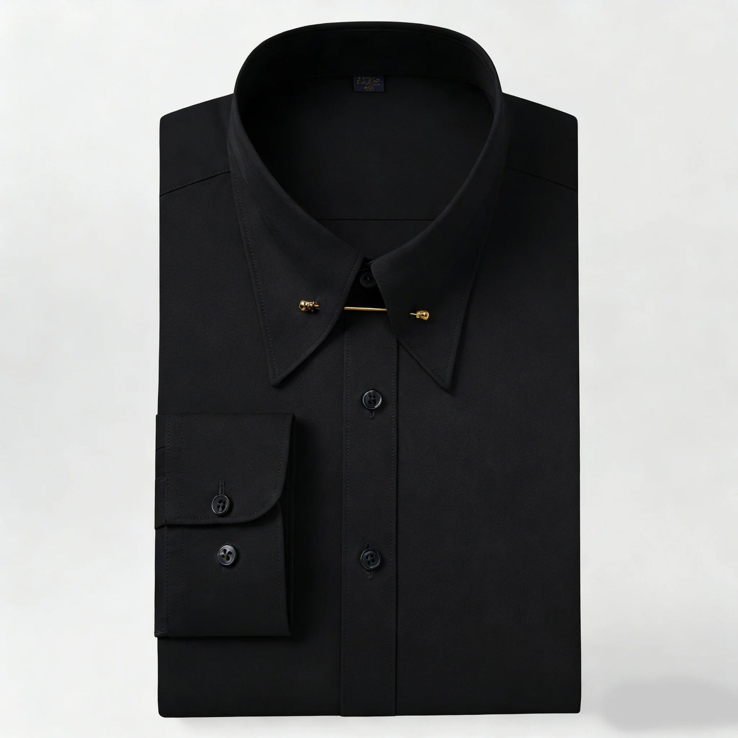 Embroidered French Cufflinks Men's Long-Sleeve Shirt with Collar Pins, Big Collar Dress Shirt for Business Formal Wear, Gentlema