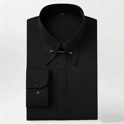 Embroidered French Cufflinks Men's Long-Sleeve Shirt with Collar Pins, Big Collar Dress Shirt for Business Formal Wear, Gentlema