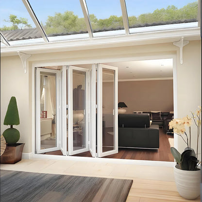 Sixinalu Folding Door Thermal Break Aluminum Profile Alloy Frame Sliding Accordion Door Custom Double-glazed Tempered Glass