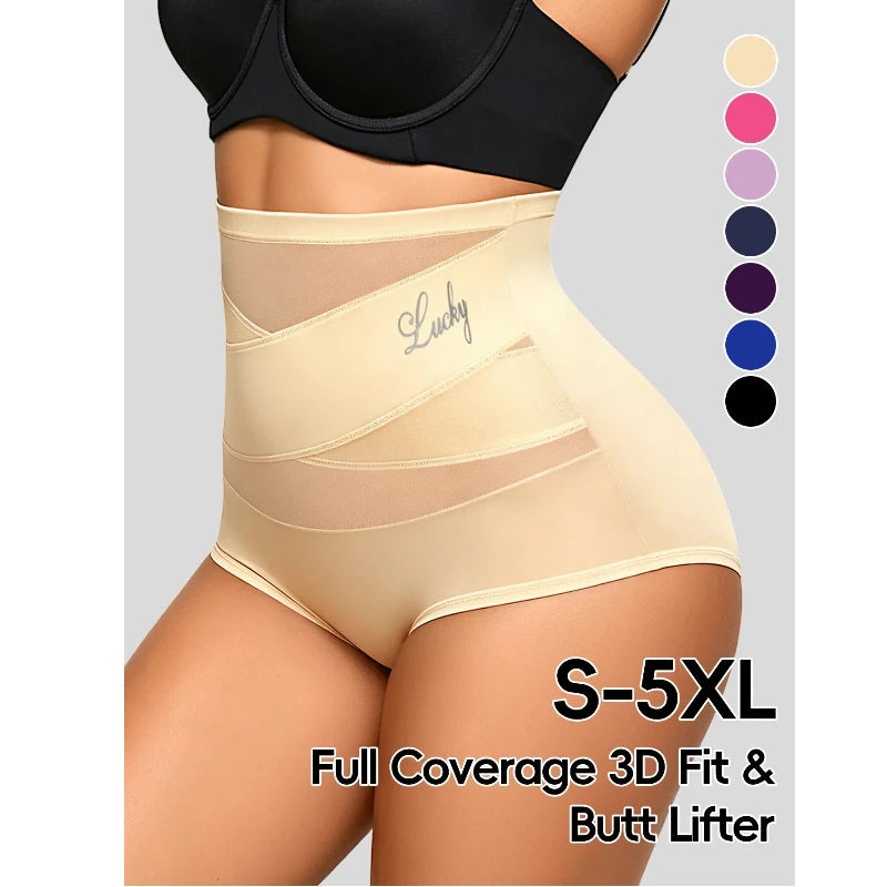 Hot Sale High Waisted Women's Panties Breathable Mesh Cross Tummy Cinching No Trace Triangle Panties Tummy Tuck Shaper