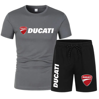 DUCATI Men's Summer Clothing Sets Short Sleeve T-Shirt Sports Shorts Motorcycle Theme Jogging Beachwear Regular outdoor jogging